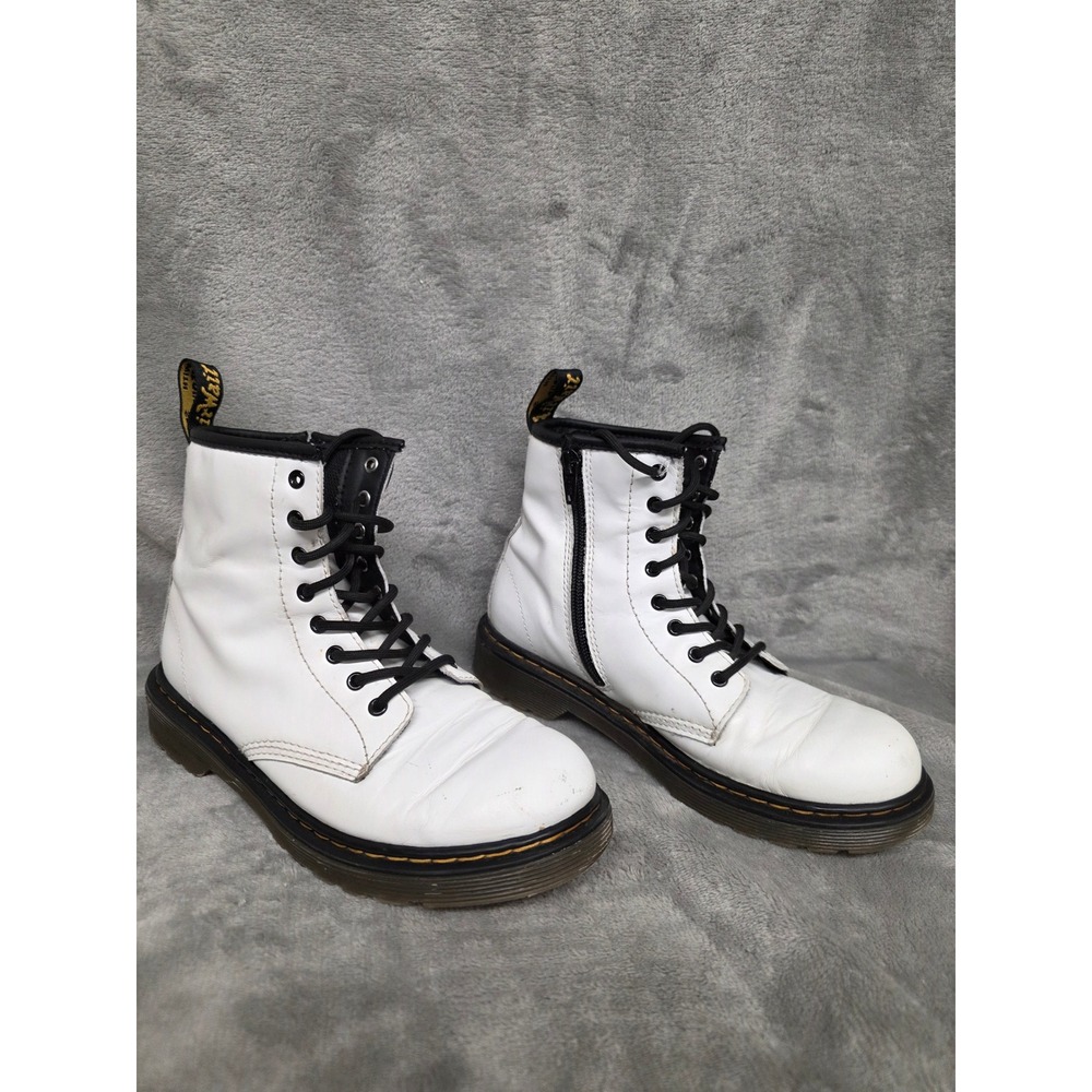 Dr. Martens 1460 J White Leather Junior Lace Up Side Zip Boots Size 4M 5L